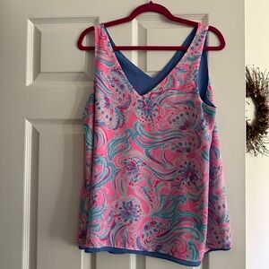 Lilly Pulitzer reversible blouse blue solid & blue pink medium
